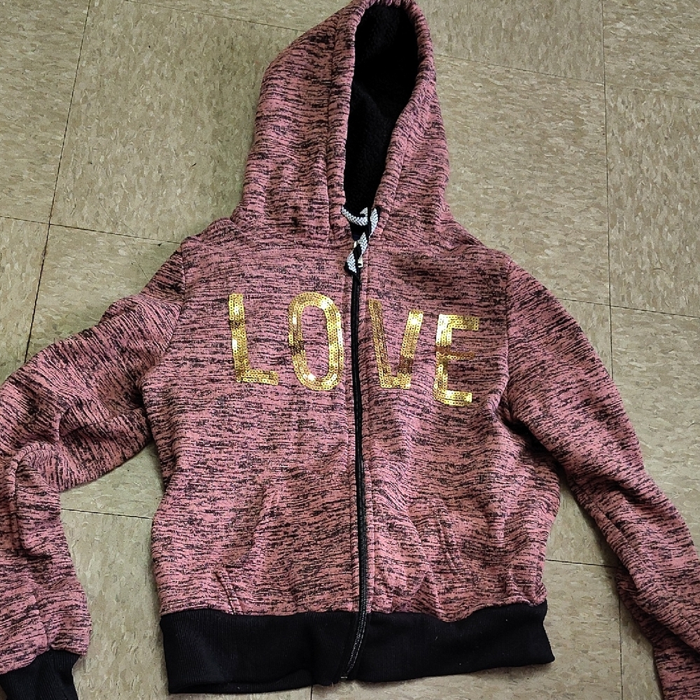 Kids Pink and Black LOVE Hoodie - Picture 1 of 1